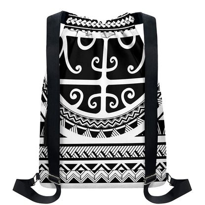 Polynesian Tribal Tattoo Pattern Print Drawstring Backpack