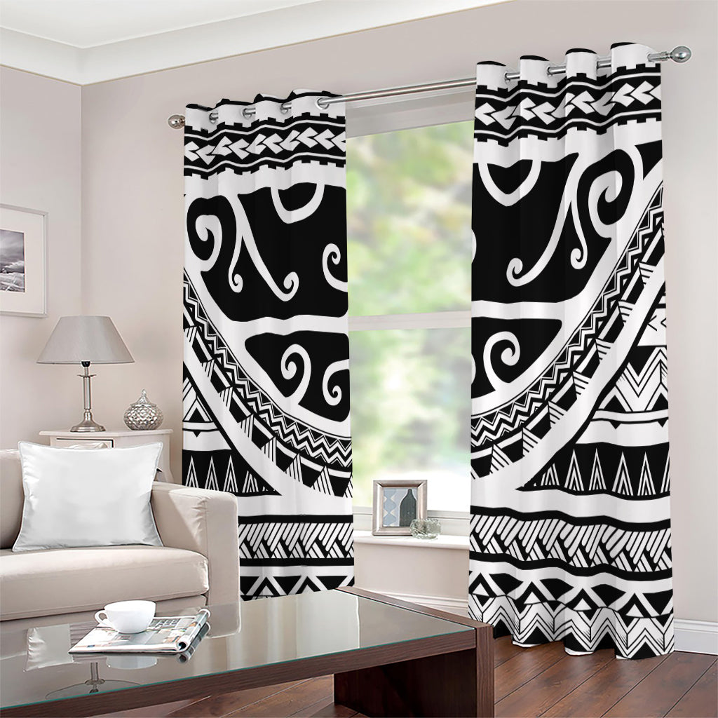 Polynesian Tribal Tattoo Pattern Print Extra Wide Grommet Curtains