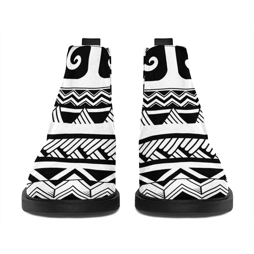 Polynesian Tribal Tattoo Pattern Print Flat Ankle Boots