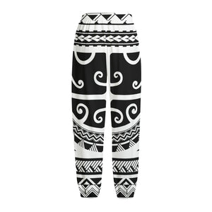 Polynesian Tribal Tattoo Pattern Print Fleece Lined Knit Pants