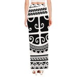 Polynesian Tribal Tattoo Pattern Print High Slit Maxi Skirt