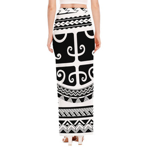 Polynesian Tribal Tattoo Pattern Print High Slit Maxi Skirt