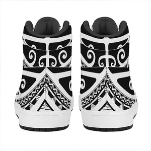 Polynesian Tribal Tattoo Pattern Print High Top Leather Sneakers