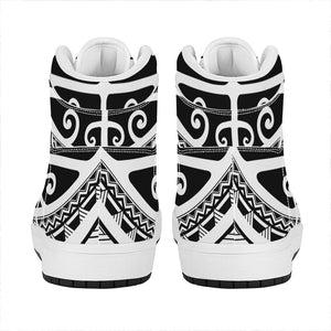 Polynesian Tribal Tattoo Pattern Print High Top Leather Sneakers