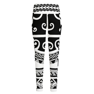 Polynesian Tribal Tattoo Pattern Print High-Waisted Pocket Leggings