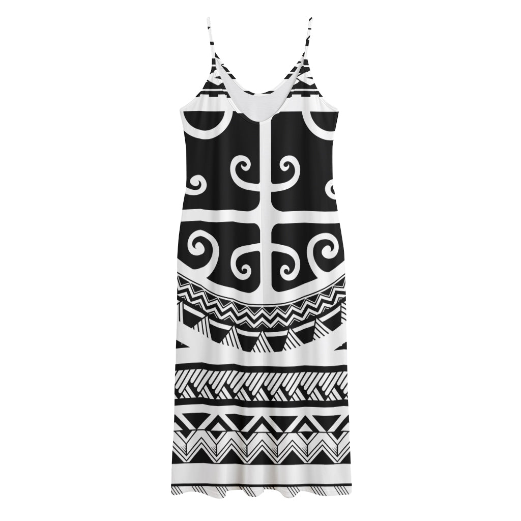 Polynesian Tribal Tattoo Pattern Print Jersey Midi Cami Dress