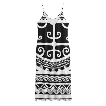 Polynesian Tribal Tattoo Pattern Print Jersey Midi Cami Dress