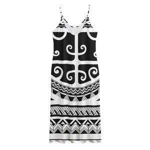 Polynesian Tribal Tattoo Pattern Print Jersey Midi Cami Dress