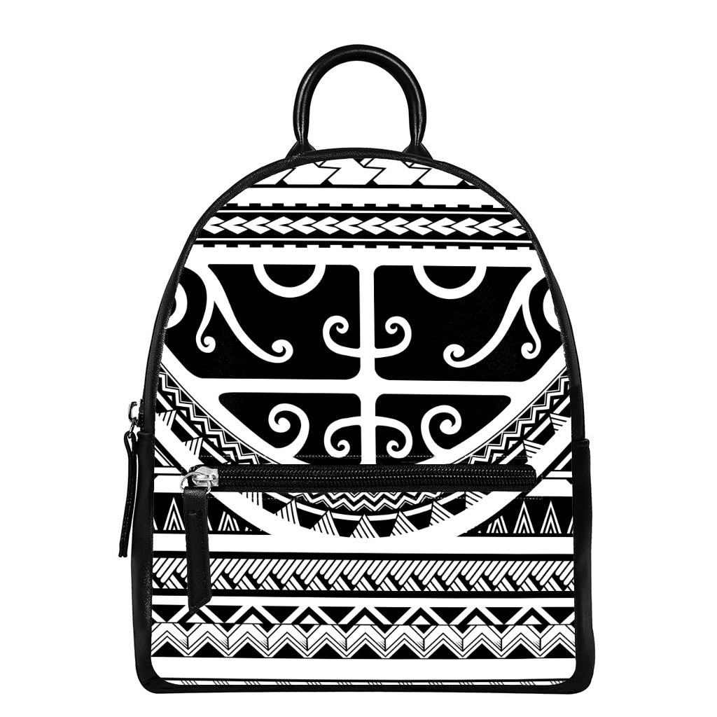 Polynesian Tribal Tattoo Pattern Print Leather Backpack