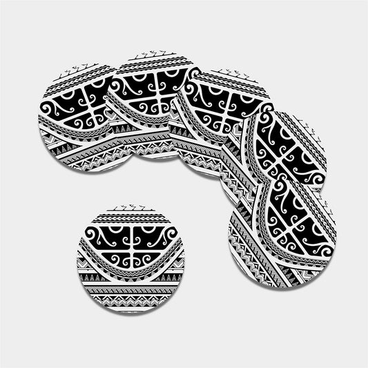 Polynesian Tribal Tattoo Pattern Print Leather Coaster Set