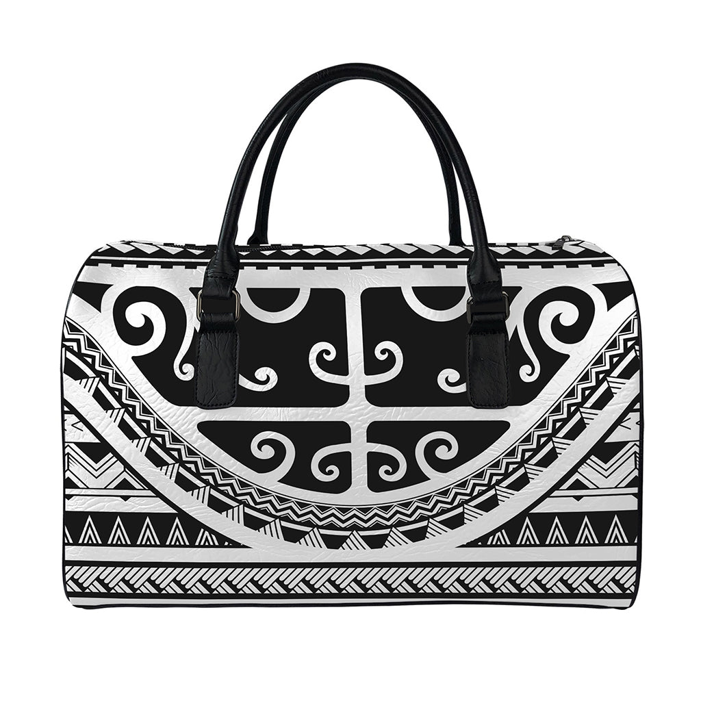 Polynesian Tribal Tattoo Pattern Print Leather Duffle Bag