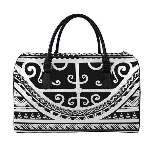 Polynesian Tribal Tattoo Pattern Print Leather Duffle Bag