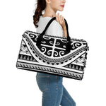 Polynesian Tribal Tattoo Pattern Print Leather Duffle Bag