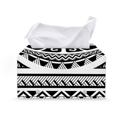 Polynesian Tribal Tattoo Pattern Print Leather Tissue Box Cover