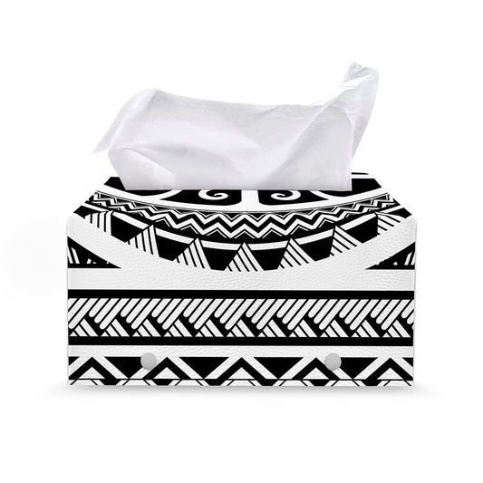 Polynesian Tribal Tattoo Pattern Print Leather Tissue Box Cover
