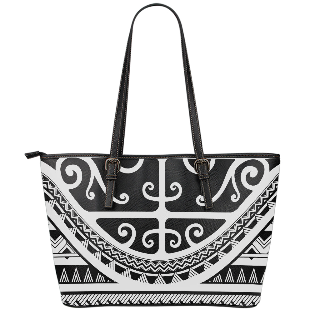 Polynesian Tribal Tattoo Pattern Print Leather Tote Bag