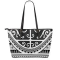 Polynesian Tribal Tattoo Pattern Print Leather Tote Bag With Zipper