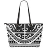 Polynesian Tribal Tattoo Pattern Print Leather Tote Bag