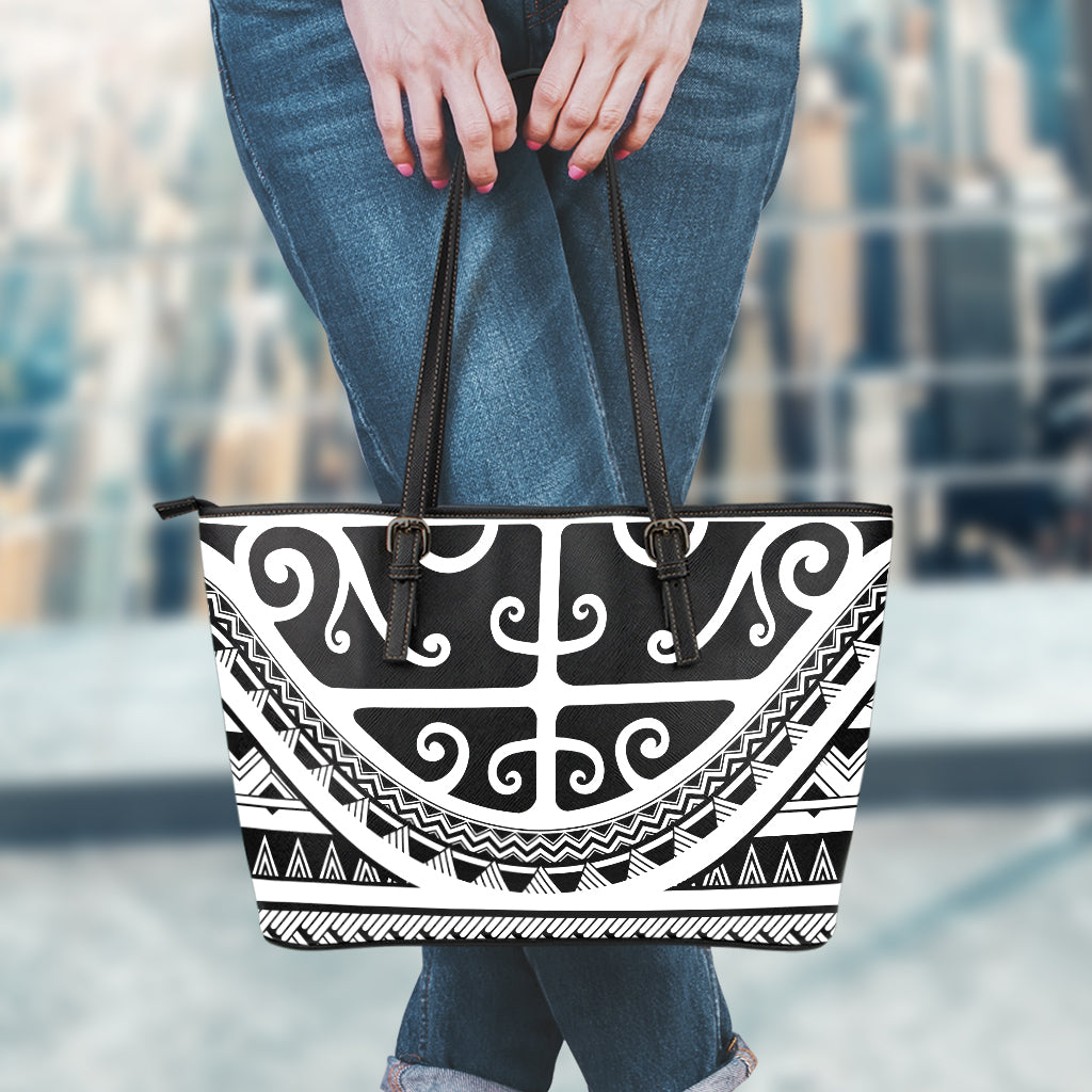 Polynesian Tribal Tattoo Pattern Print Leather Tote Bag