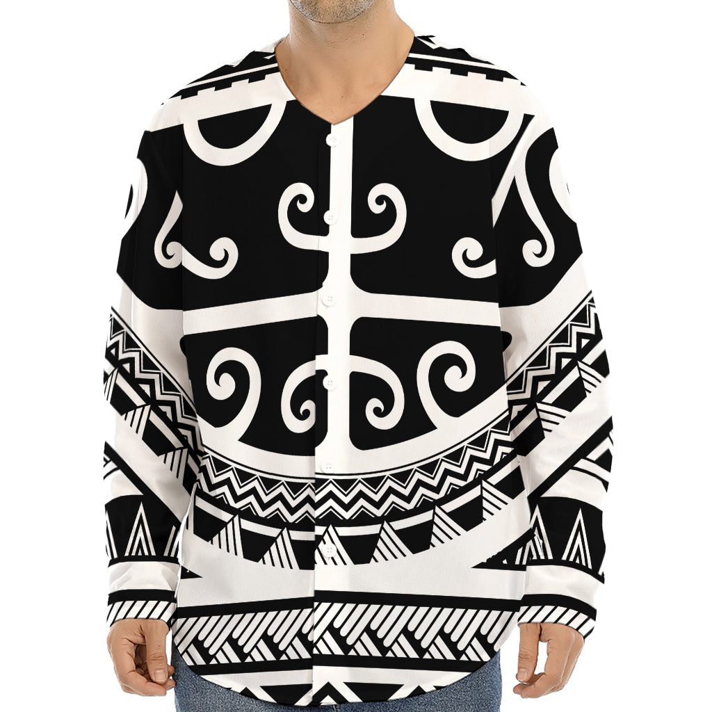 Polynesian Tribal Tattoo Pattern Print Long Sleeve Baseball Jersey