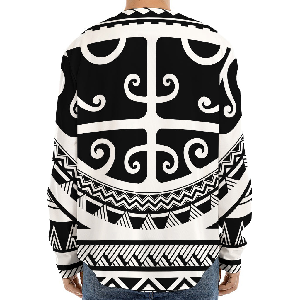 Polynesian Tribal Tattoo Pattern Print Long Sleeve Baseball Jersey