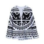 Polynesian Tribal Tattoo Pattern Print Long Sleeve Short Coat