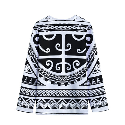 Polynesian Tribal Tattoo Pattern Print Long Sleeve Short Coat