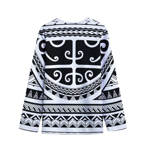 Polynesian Tribal Tattoo Pattern Print Long Sleeve Short Coat