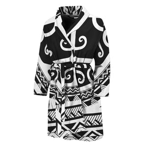 Polynesian Tribal Tattoo Pattern Print Men's Bathrobe