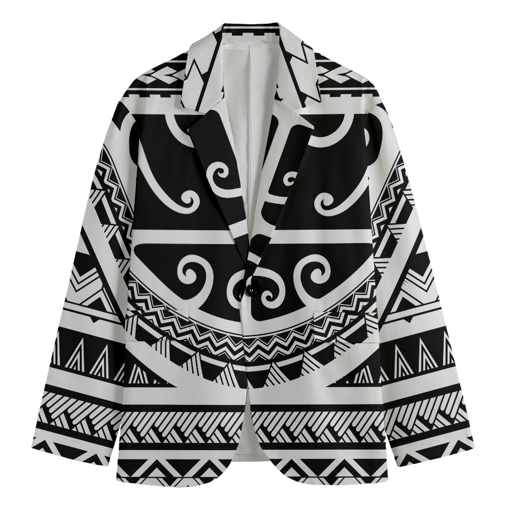 Polynesian Tribal Tattoo Pattern Print Men's Cotton Blazer