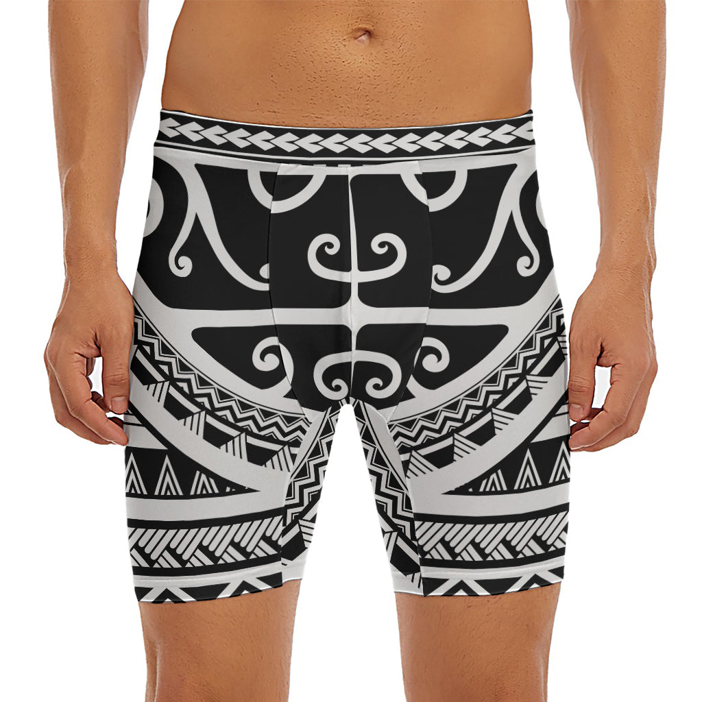 Polynesian Tribal Tattoo Pattern Print Men's Long Boxer Briefs