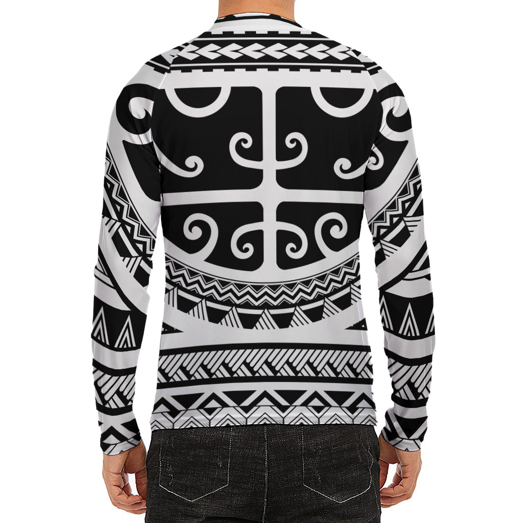 Polynesian Tribal Tattoo Pattern Print Men's Long Sleeve Rash Guard