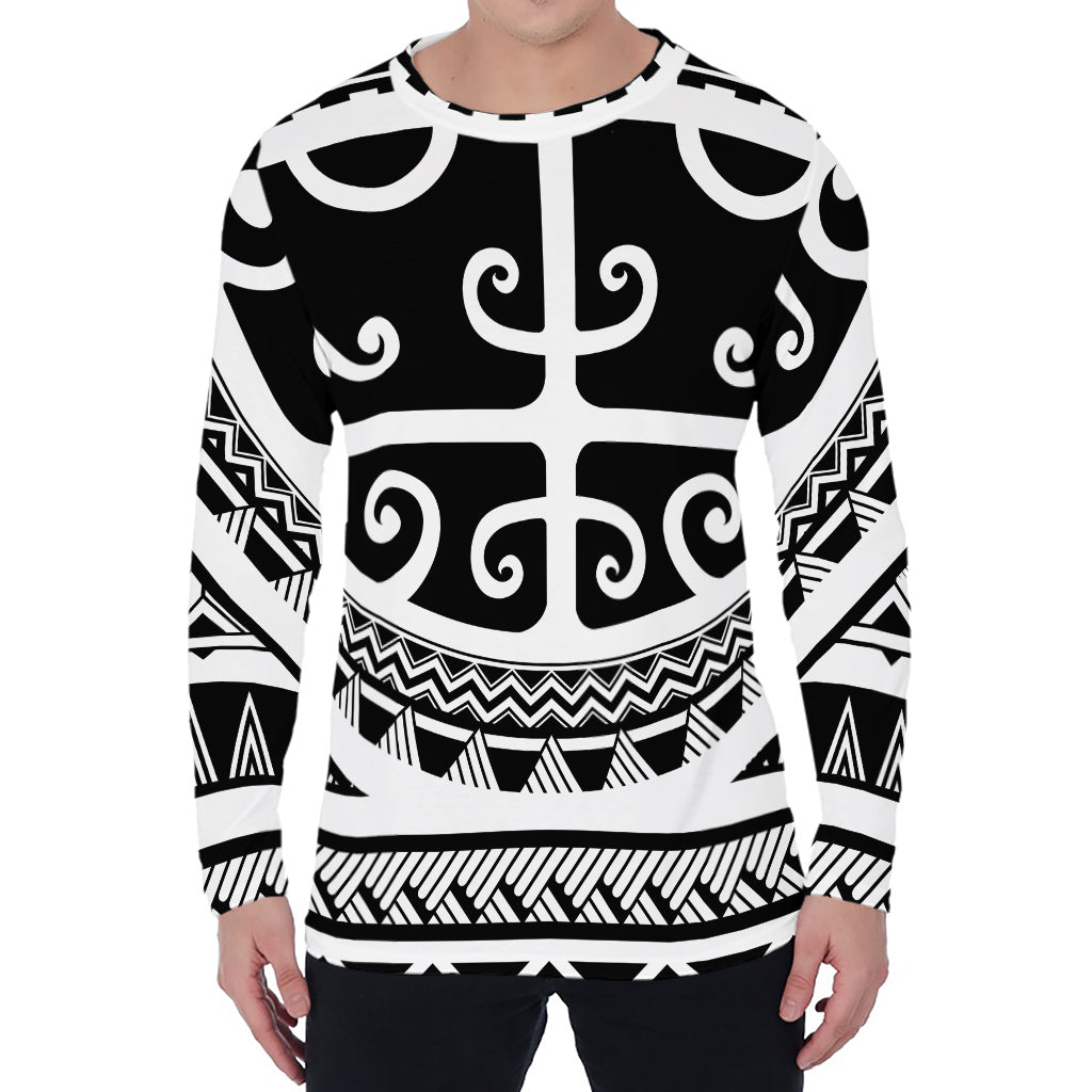 Polynesian Tribal Tattoo Pattern Print Men's Long Sleeve T-Shirt