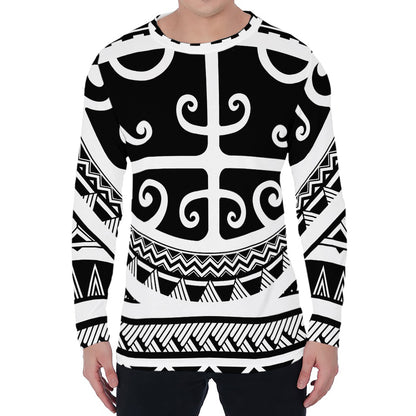Polynesian Tribal Tattoo Pattern Print Men's Long Sleeve T-Shirt