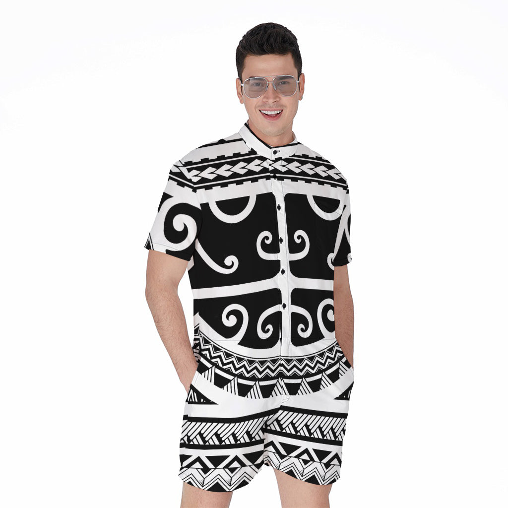 Polynesian Tribal Tattoo Pattern Print Men's Rompers