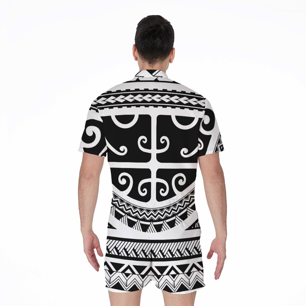 Polynesian Tribal Tattoo Pattern Print Men's Rompers