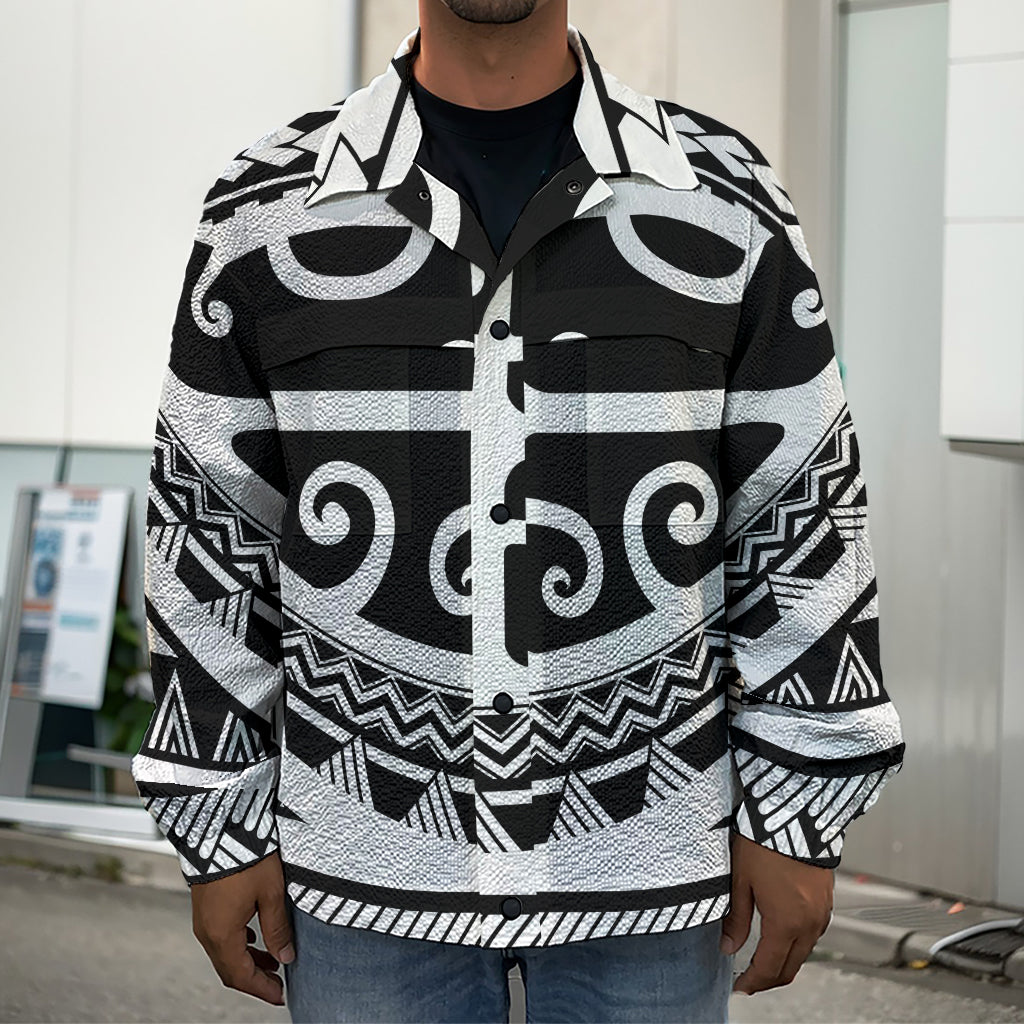 Polynesian Tribal Tattoo Pattern Print Men's Shirt Jacket