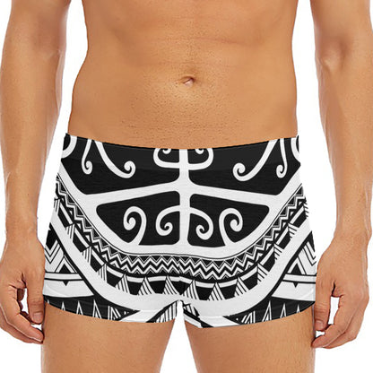 Polynesian Tribal Tattoo Pattern Print Men's Short Boxer Briefs
