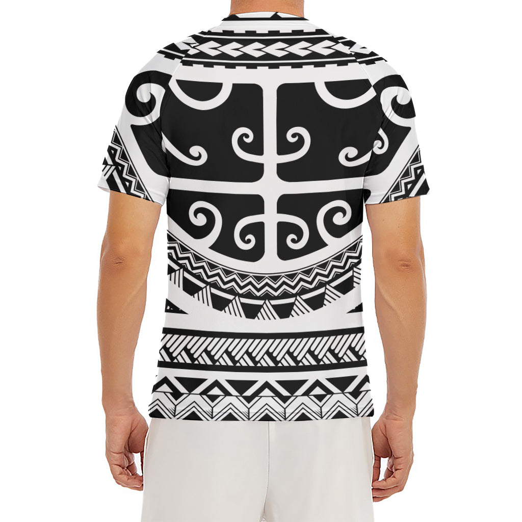 Polynesian Tribal Tattoo Pattern Print Men's Short Sleeve Rash Guard