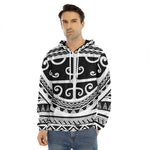 Polynesian Tribal Tattoo Pattern Print Men's Velvet Pullover Hoodie