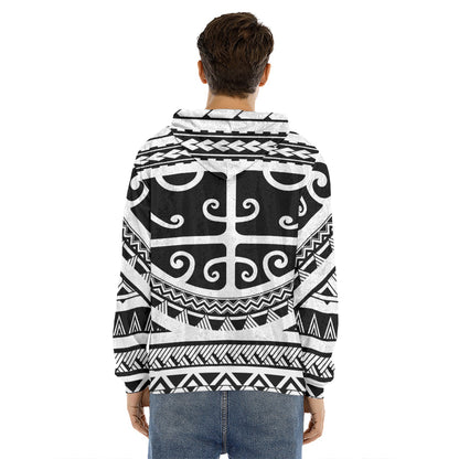 Polynesian Tribal Tattoo Pattern Print Men's Velvet Pullover Hoodie