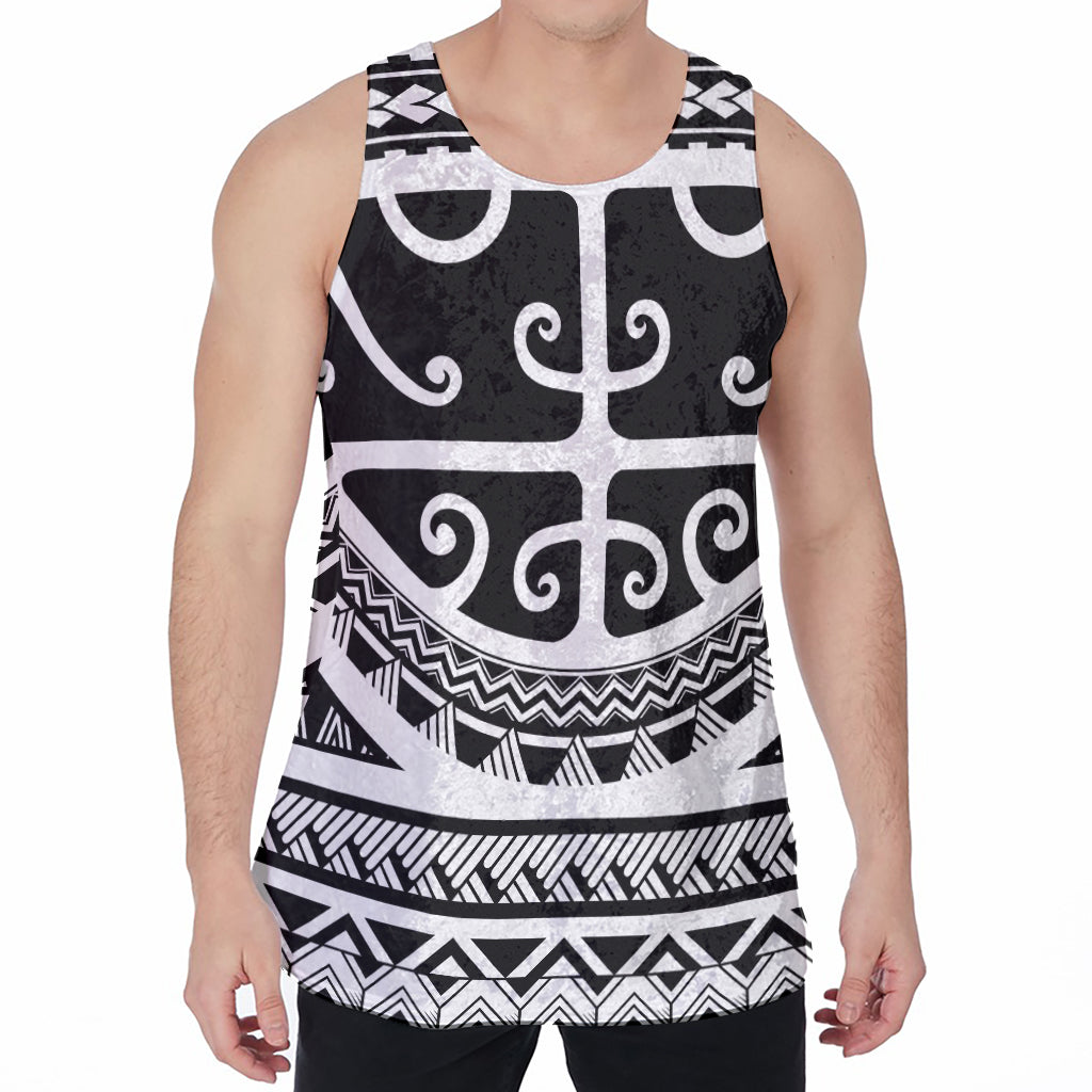 Polynesian Tribal Tattoo Pattern Print Men's Velvet Tank Top