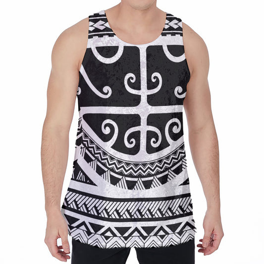 Polynesian Tribal Tattoo Pattern Print Men's Velvet Tank Top