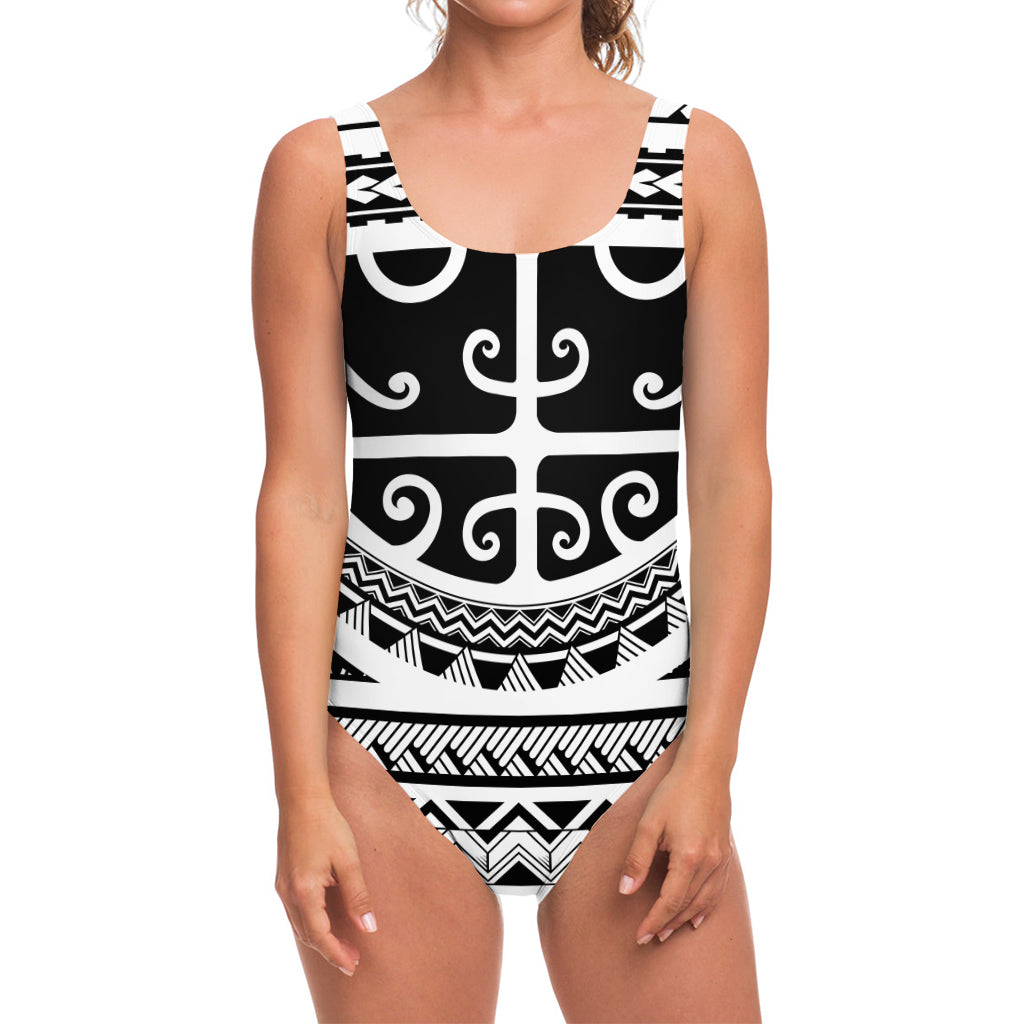 Polynesian Tribal Tattoo Pattern Print One Piece Swimsuit