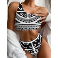 Polynesian Tribal Tattoo Pattern Print One Shoulder Bikini Set