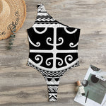 Polynesian Tribal Tattoo Pattern Print One Shoulder Bodysuit