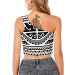 Polynesian Tribal Tattoo Pattern Print One Shoulder Crop Top