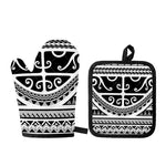 Polynesian Tribal Tattoo Pattern Print Oven Mitt And Pot Holder Set