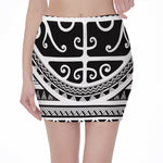 Polynesian Tribal Tattoo Pattern Print Pencil Mini Skirt