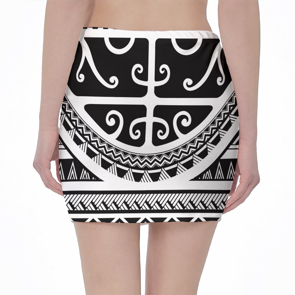 Polynesian Tribal Tattoo Pattern Print Pencil Mini Skirt